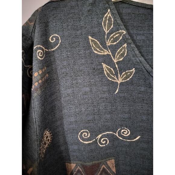 3227)Vtg Teddi Woman Gray Gold Floral Giraffe Print Short Sleeves Button Up XL? - Picture 7 of 8